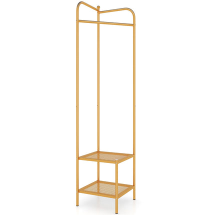Corner Coat Rack with Top Hanger and 2 Mesh Shelves for Entryway Hallway Living Room Bedroom