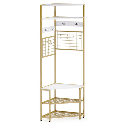 5-Tier Corner Hall Tree with Shoe Storage Bench