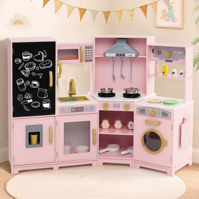 Corner Wooden Play Kitchen with Lights and Sounds Large Pretend Play Kitchen Set