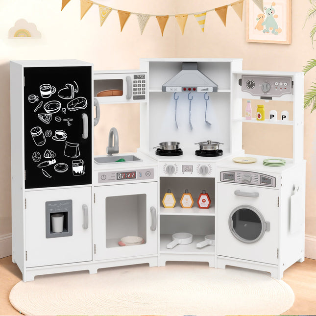 Corner Wooden Play Kitchen with Lights and Sounds Large Pretend Play Kitchen Set