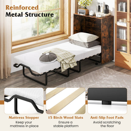 Movable Murphy Bed with Wheels Foldable Cot with Mattress