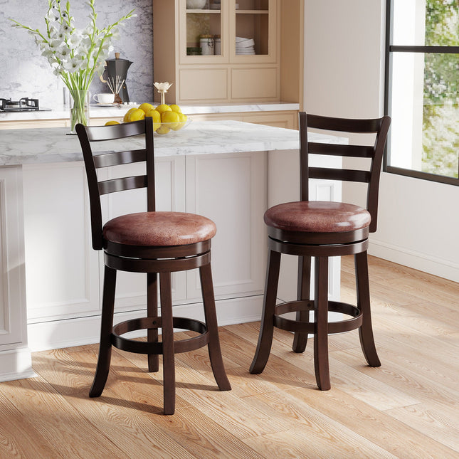 Counter Height Swivel Barstools Set of 2 with Faux Leather Seat and Wrap-around Footrest