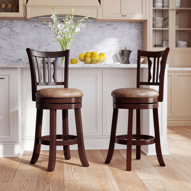 Counter Height Swivel Bar Stools Set of 2 with Back and Solid Rubber Frame