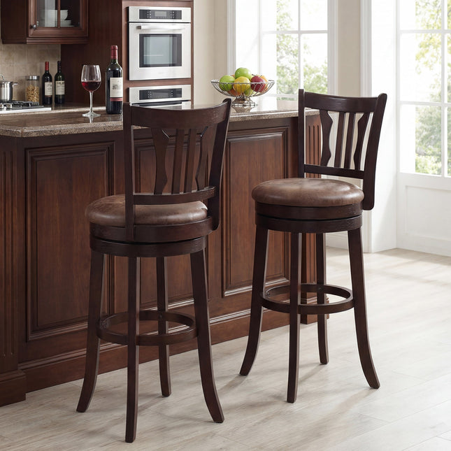 Counter Height Swivel Bar Stools Set of 2 with Back and Solid Rubber Frame