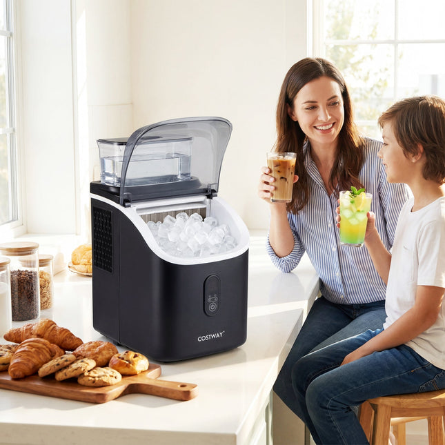 Countertop Ice Maker with External Tank & Self-Cleaning