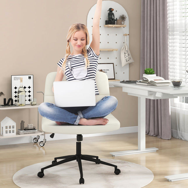 Height-adjustable Armless Desk Chair with Wheels for Home Office Make Up