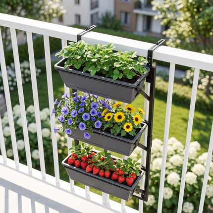 Deck Railing Planter Box with 3-Tier Adjustable Design
