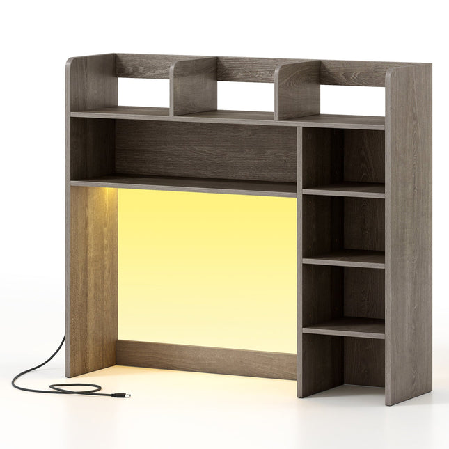 Desktop Bookshelf with LED Lights 35.5 inch Desk Hutch Storage Organizer