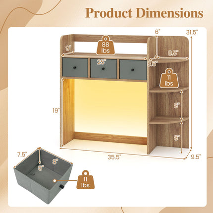 Desktop Bookshelf with LED Lights 5-Tier Storage & 3 Drawers