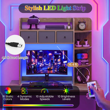 Desktop Bookshelf with LED Lights 5-Tier Storage & 3 Drawers