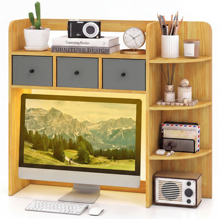 Desktop Bookshelf with LED Lights 5-Tier Storage & 3 Drawers