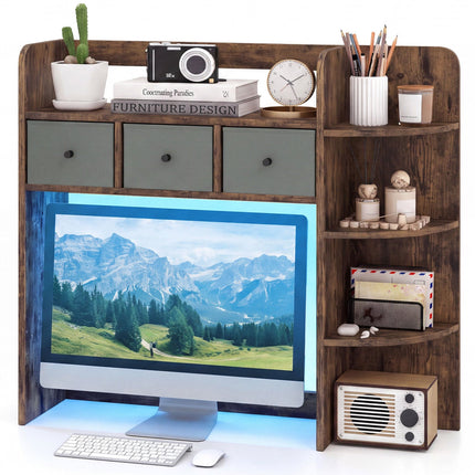 Desktop Bookshelf with LED Lights 5-Tier Storage & 3 Drawers