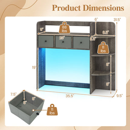 Desktop Bookshelf with LED Lights 5-Tier Storage & 3 Drawers