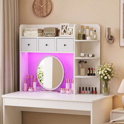 Desktop Bookshelf with LED Lights 5-Tier Storage & 3 Drawers