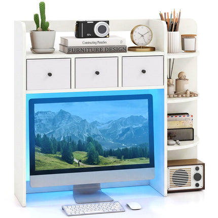 Desktop Bookshelf with LED Lights 5-Tier Storage & 3 Drawers