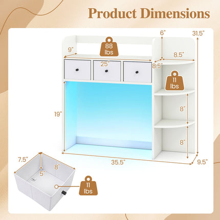 Desktop Bookshelf with LED Lights 5-Tier Storage & 3 Drawers