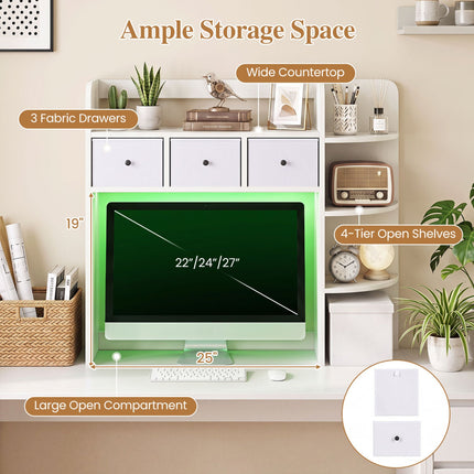 Desktop Bookshelf with LED Lights 5-Tier Storage & 3 Drawers