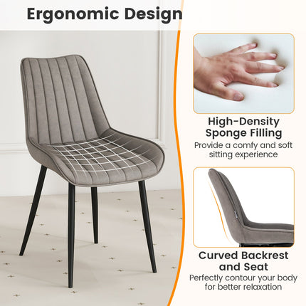 Faux-Leather Fabric Dining Chair Set of 2 with Metal Legs and Padded Seat