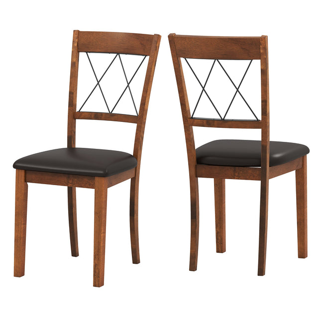 Dining Chair Set of 2 Fabric Upholstered Kitchen Armless Chairs with Rubber Wood Frame-Walnut