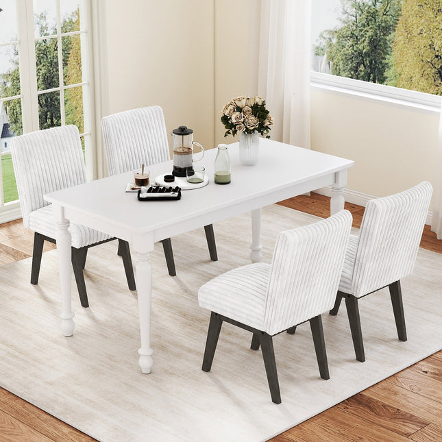 Dining Chairs Set of 2 Fabric Upholstered Kitchen Chairs with Padded Seatand Rubber Wood Legs-White+Grey