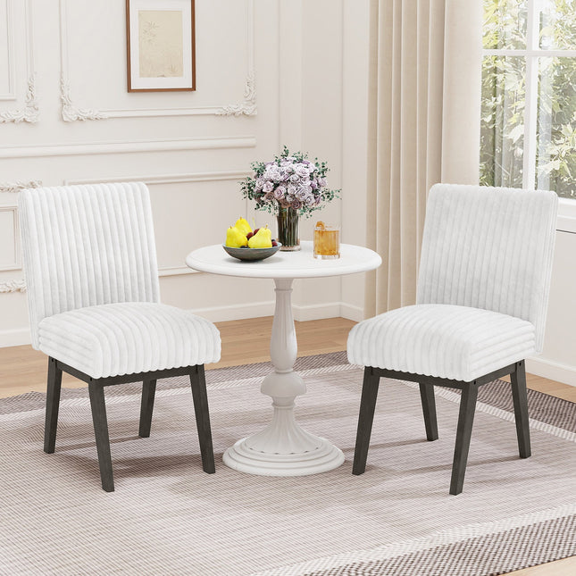Dining Chairs Set of 2 Fabric Upholstered Kitchen Chairs with Padded Seatand Rubber Wood Legs-White+Grey
