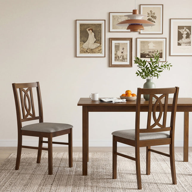 Dining Chairs Set of 2 Rubber Wood Dining Room Chairs with Hollowed Backrest-Walnut