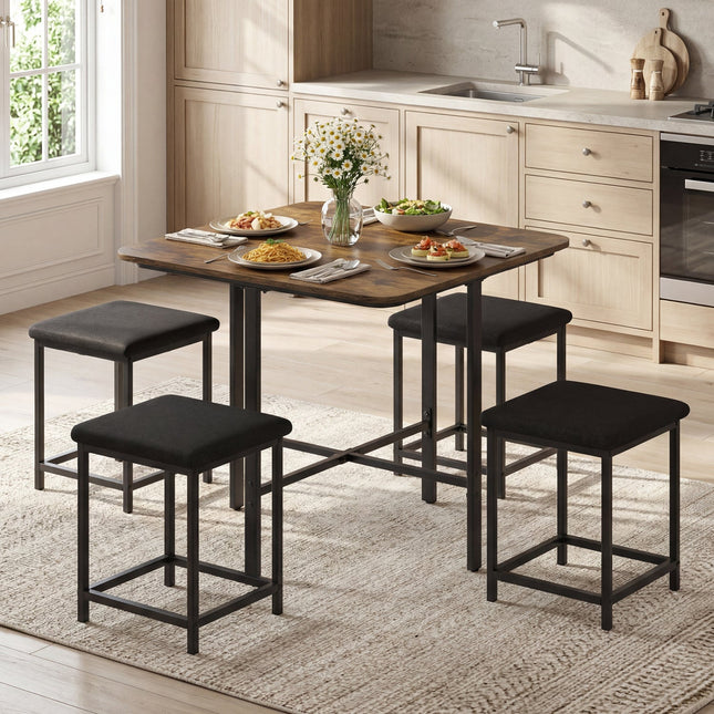 5-Piece Dining Table Set with 4 Upholstered Stools