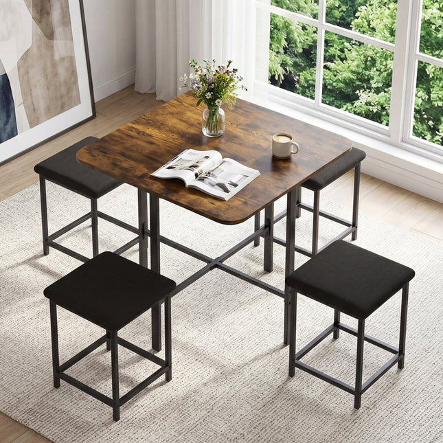 5-Piece Dining Table Set with 4 Upholstered Stools