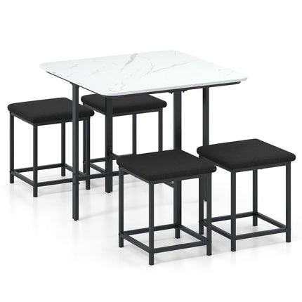 5-Piece Dining Table Set with 4 Upholstered Stools