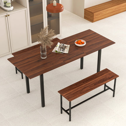 3-Piece Extendable Dining Table Set with 2 Benches