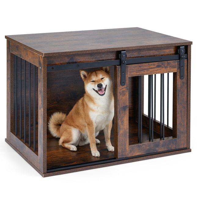 Dog Crate Furniture Heavy Duty Dog Kennel with Sliding Barn Door
