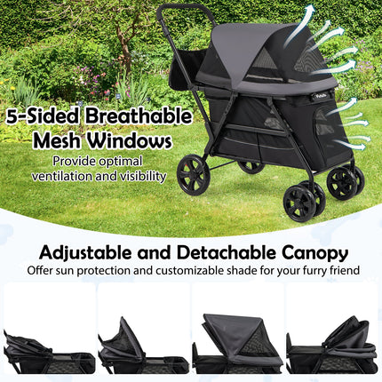 Dog Stroller for Medium Small Senior Elderly Dogs with Dual Entry-Black