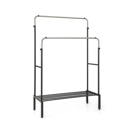 Double Rod Clothes Garment Rack with Adjustable Heights-Silver