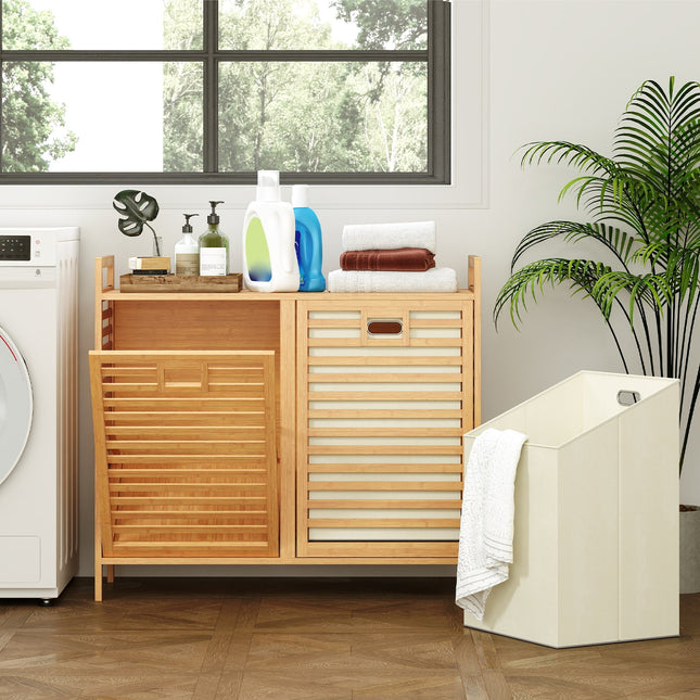 Double Tilt-out Laundry Hamper with 2 Removable Bins-Natural