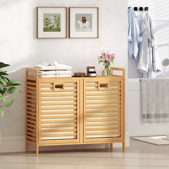 Double Tilt-out Laundry Hamper with 2 Removable Bins-Natural