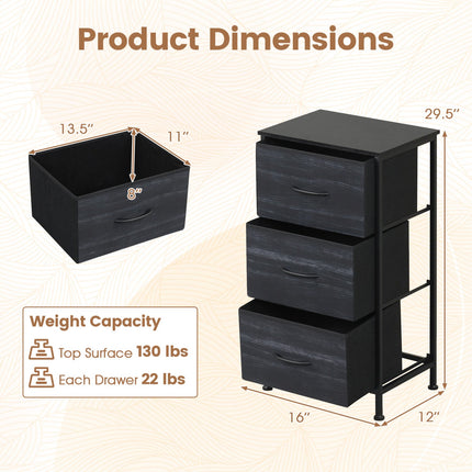 3-Drawer Fabric Dresser with Metal Frame for Bedroom Storage