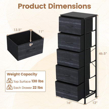 5-Drawer Fabric Dresser with Metal Frame for Bedroom Storage