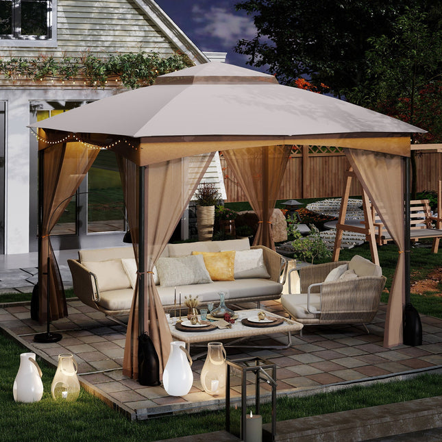 10 X 10 FT Heavy-Duty Patio Gazebo with Netting Walls and 4 Sandbags