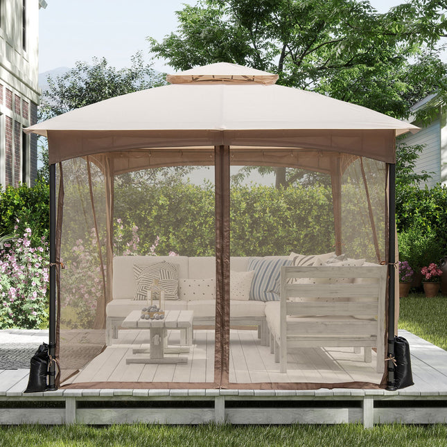 10 X 10 FT Heavy-Duty Patio Gazebo with Netting Walls and 4 Sandbags