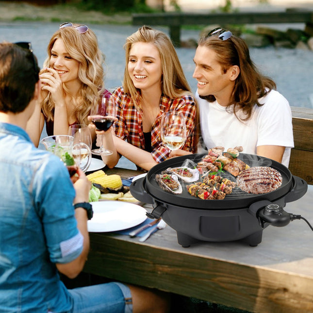 Electric BBQ Grill 1200W Indoor Outdoor Grill with 2-Zone Non-Stick Grilling Plate