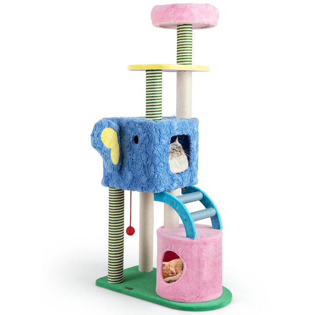 Elephant Themed Cat Tree for Adult Cats Multi-level Kitty Tower with 2 Condos