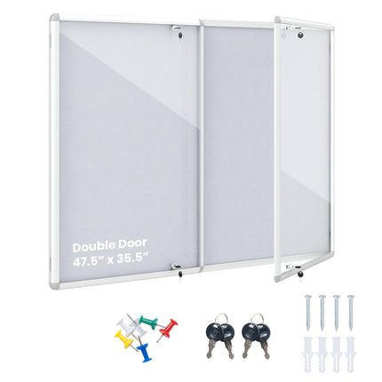 Lockable Cork Bulletin Board 47.5" x 35.5" Aluminum Frame