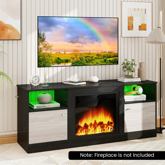TV Stand for 65" TVs with LED Lighting & Fireplace Insert