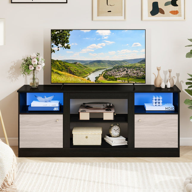 TV Stand for 65" TVs with LED Lighting & Fireplace Insert