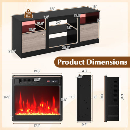 TV Stand Entertainment Center for 65" TVs with LED Lighting