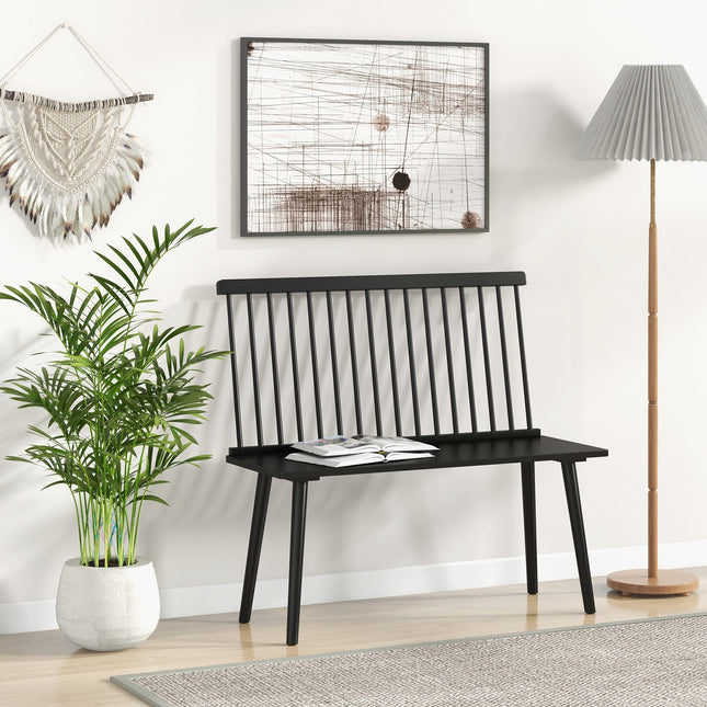 Entryway Bench for 2 with Spindle Back for Kitchen Dining Room Hallway