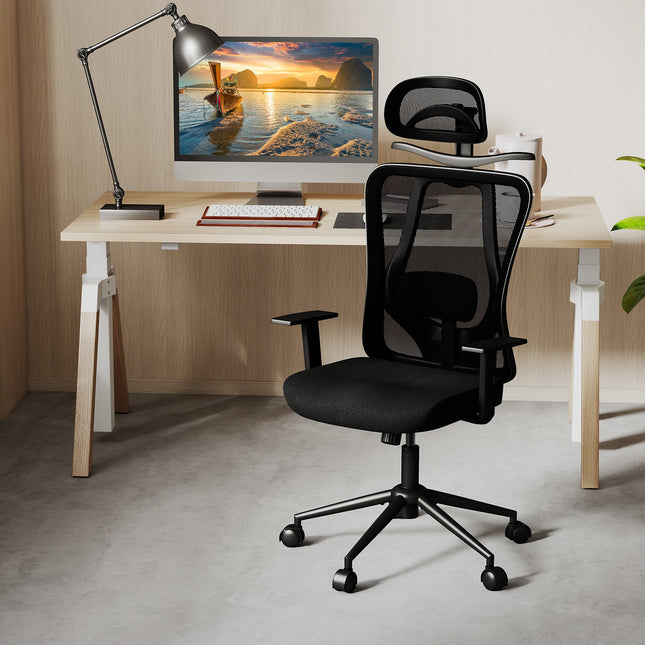 Ergonomic Office Chair with 3D Headrest and Reclining Backrest-Black