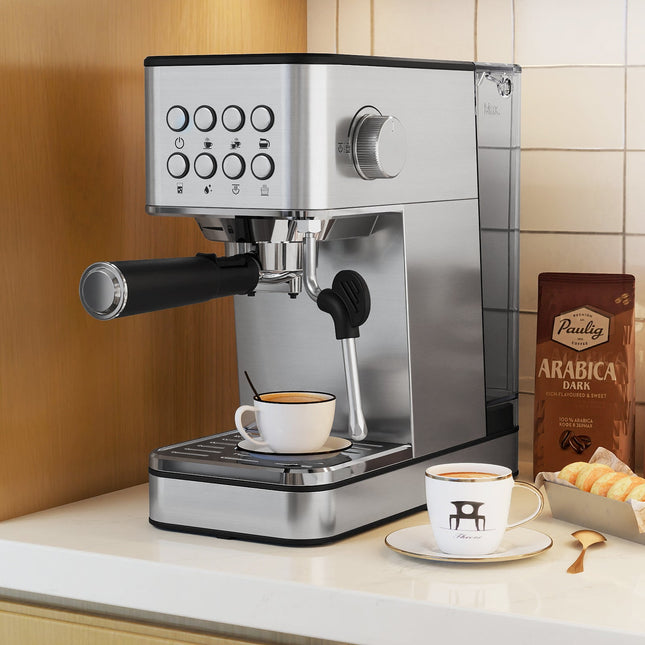 Espresso Machine 20 Bar Compact Stainless Steel Coffee Maker with Milk Frother-Silver