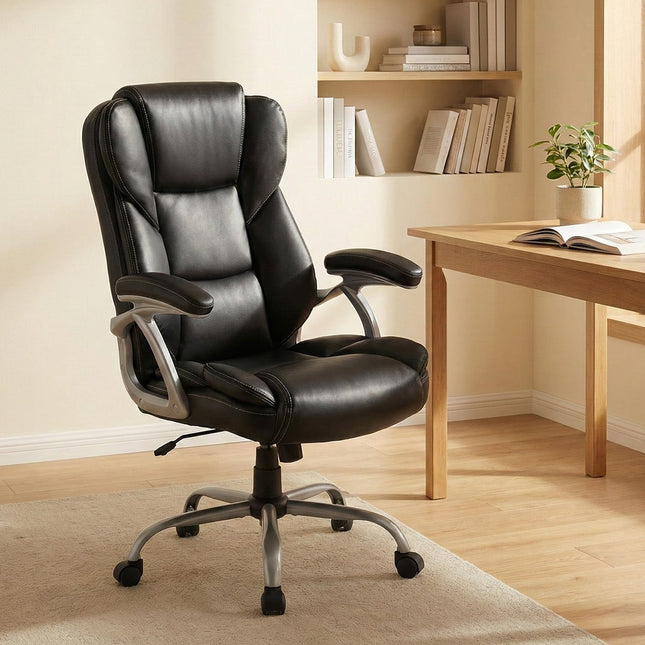 Executive Office Chair Leather Ergonomic Computer Desk Chair with Padded Seat and Armrests