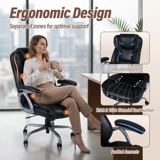 Executive Office Chair Leather Ergonomic Computer Desk Chair with Padded Seat and Armrests